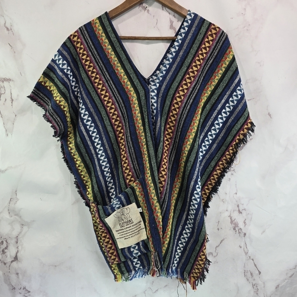 Hippie Poncho Large Woven Blanket Tunic Vest Serape Cape Aztec Festival Tapestry